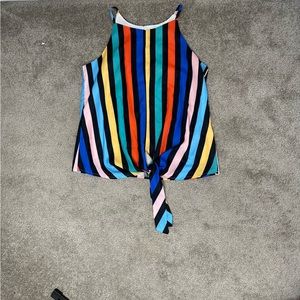 Multi Colored Stripe Keyhole Tie up Tank